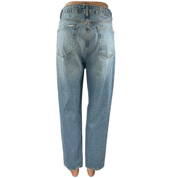 Zara Women's Blue Distressed High Waisted Straight Crop Denim Jeans Size 10 - Picture 3 of 5
